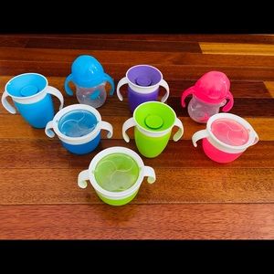 Munchkin snack containers (3); toddler weighted cups (2); 360 cups (3).